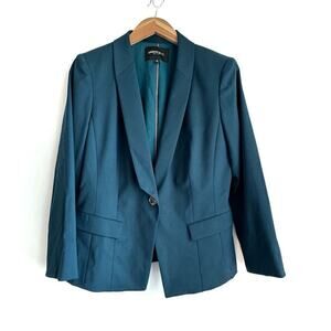 Lafayette 148 New York Plume petite teal blazer virgin wool size 12 collared